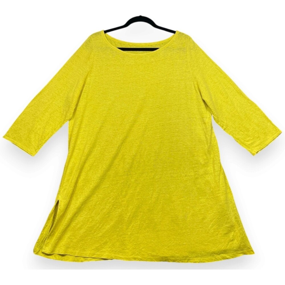 Eileen Fisher Organic Linen Tunic Top Womens XL Yellow Minimalist Lagenlook